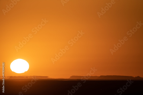 Sunrise on  Chott Jerid- endorheic salt lake in southern Tunisia. -Tozeur governorate - Tunisia