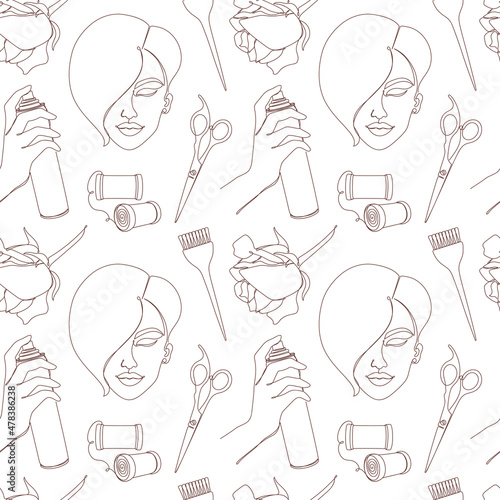 Hairdresser collection in a line art style. 