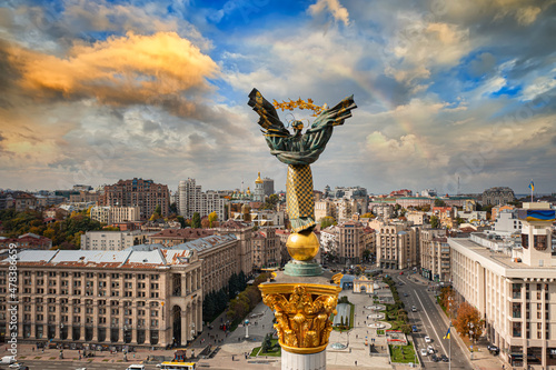  Independence Monument in Kyiv. View from drone