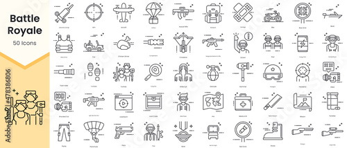 Photo Simple Outline Set of Battle Royale Icons