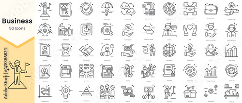 Simple Outline Set of Business Icons. Thin Line Collection contains such Icons as achieving goals, annual report, approved, assets protection and more