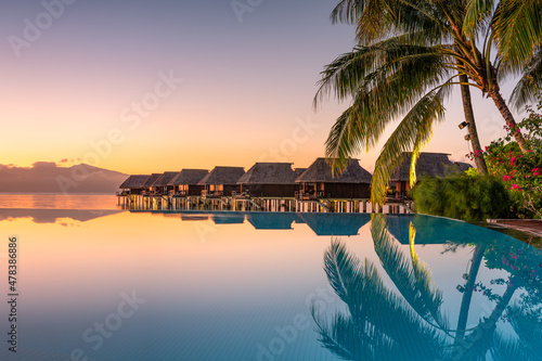 Sunrise at a luxury beach resort in the South Seas, French Polynesia photo