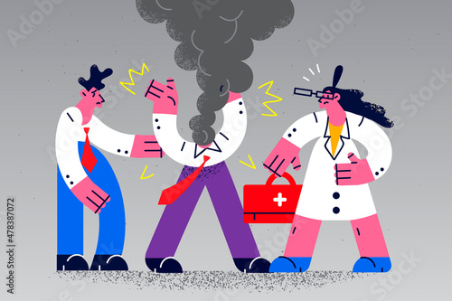 Doctor help businessman struggling with job burnout 