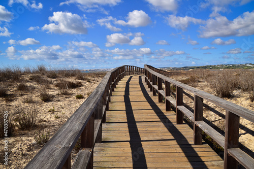 Wooden boardwalk crossing marshes  Alvor  Algarve  Portugal