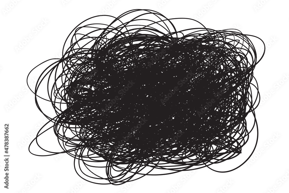 Tangled on white. Chaos pattern. Scribble sketch. Background with array of lines. Intricate chaotic texture. Art creation. Black and white illustration. Print for polygraphy, posters and t-shirts Tangled on white. Chaos pattern. Scribble sketch. Background with array of lines. Intricate chaotic texture. Art creation. Black and white illustration. Print for polygraphy, posters and t-shirts