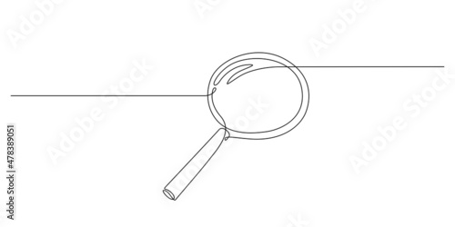 Magnifying glass in continuous one line drawing. Concept of Business analysis in simple outline style. Used for logo, emblem, web banner, presentation. Doodle Vector Illustration