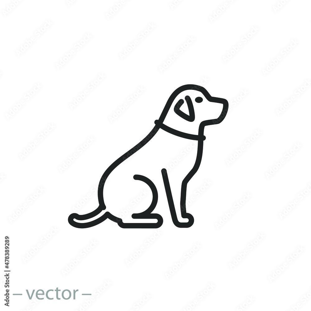 dog profile icon, labrador sitting side, linear puppy silhouette, thin ...