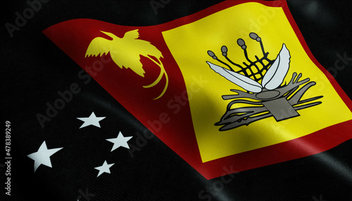 3D Waving Papua New Guinea Province Flag of Western Closeup View photo