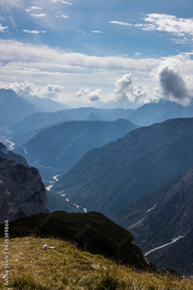 mountain trail Tre Cime di Lavaredo in Dolomites in Italy