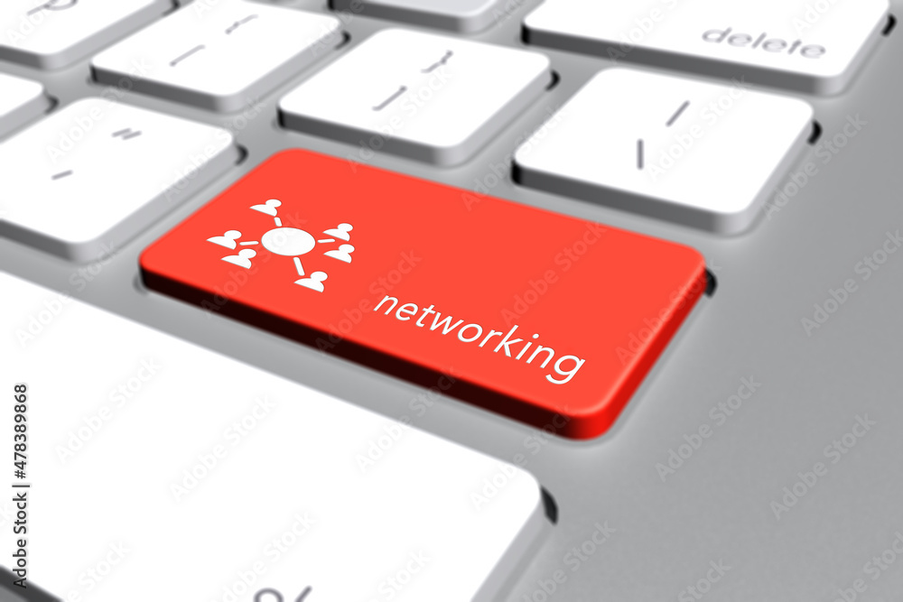 Fototapeta premium Red Networking Button on Computer Keyboard