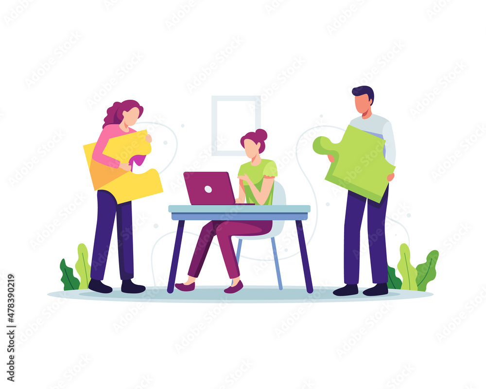 People working together illustration. Startup team looking for new solutions and ideas. Vector illustration in a flat style People working together illustration. Startup team looking for new solutions and ideas. Vector illustration in a flat style