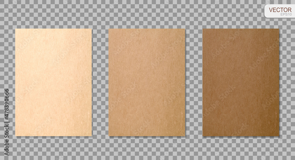 Fototapeta premium Grunge paper set vector background. Realistic textured old paper collection. Beige and brown pages isolated on transparent background EPS10