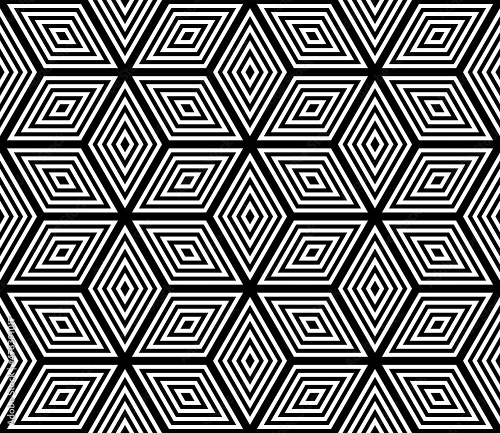Seamless hexagons and diamonds op art pattern.