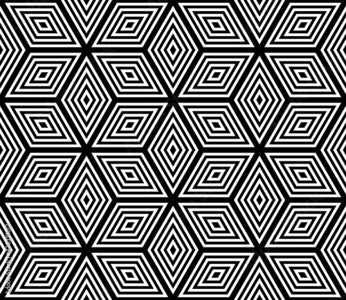 Seamless hexagons and diamonds op art pattern.