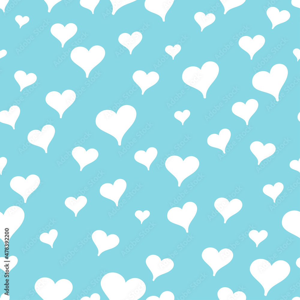 Small  hearts on green background seamless pattern. Cute little hearts in seamless pattern.