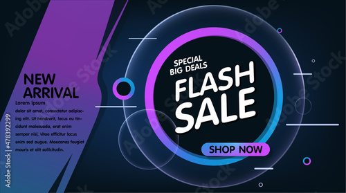 Flash sale banner with circle abstract shapes .