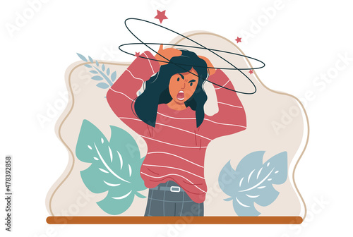 Vector cartoon illustration of furious screaming woman. Rebel angry woman roar. 