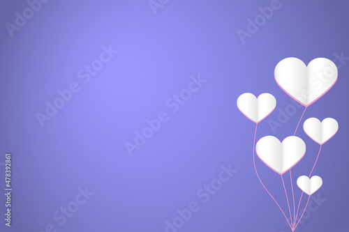 White paper hearts on pink threads on a very peri background. Valentine's day concept