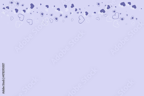 A scattering of very peri hearts on a lilac background. Valentine's day backdrop