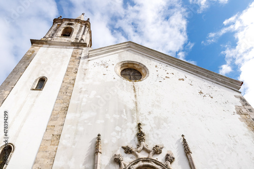 Architectural detail of the facade of Santa Maria de Marvila church in Santarem, Portugal