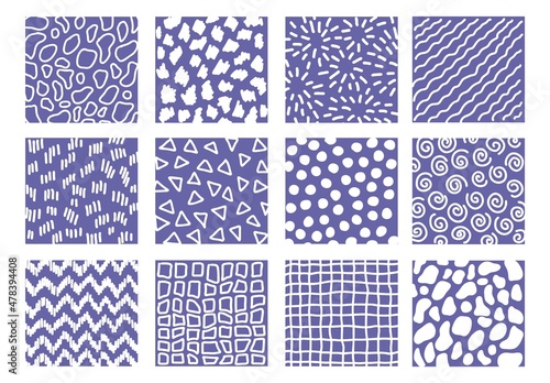 Set of hand drawn doodle sketch texture elements. Trendy colors tileable textures, very peri