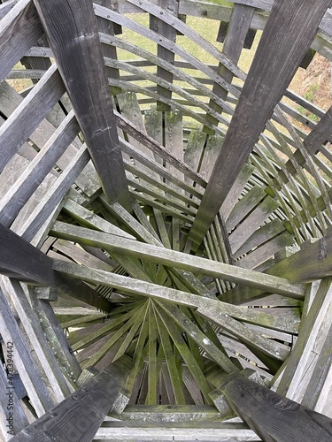 spiral staircase in a wooden round tower