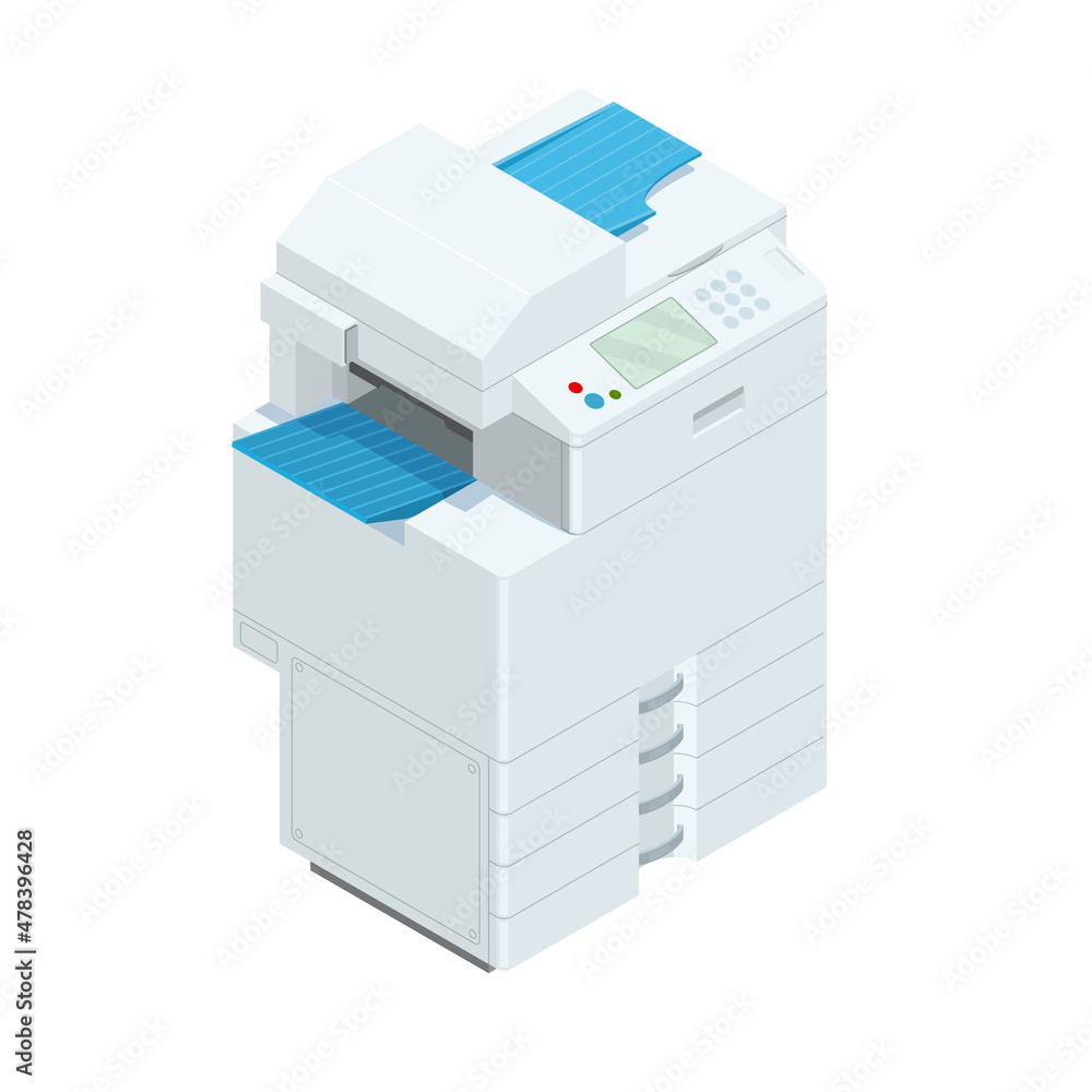 Isometric multifunction office printer. Office professional multi-function printer scanner Isometric multifunction office printer. Office professional multi-function printer scanner