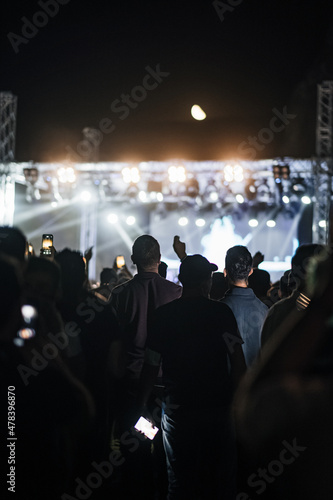 Curious crowd of fans watching music concert