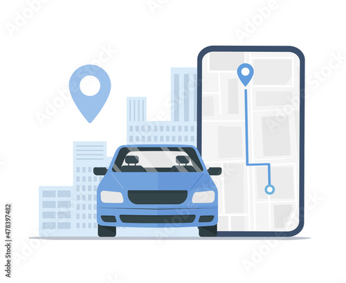 GPS navigation application. Colored vector flat illustration. Isolated on white background.