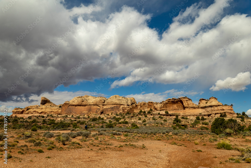 Cliff desert landscape with giant cloud