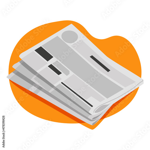 Weekly or daily newspaper with articles. News sheet with picture and text. Folded tabloid isolated on white background. Periodical press edition. Flat vector cartoon illustration