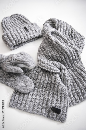 Knitted scarf gloves and hat