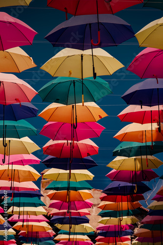 Canvas Print Colorful umbrella pattern in the sky in Barcelona, Spain