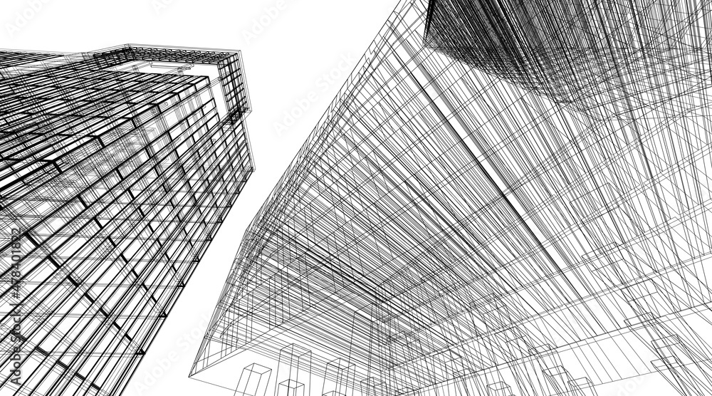 Obraz premium Modern city architecture drawing 3d illustration 