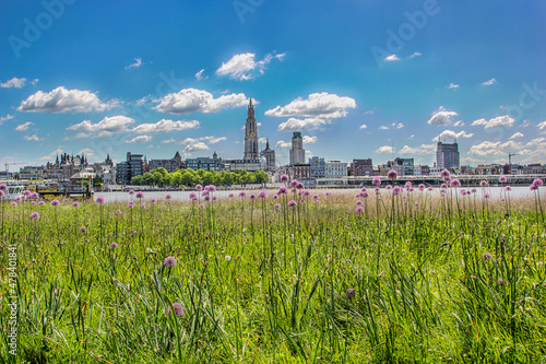 Landscape of Antwerp from the other site of the river Schelde (Linkeroever). photo