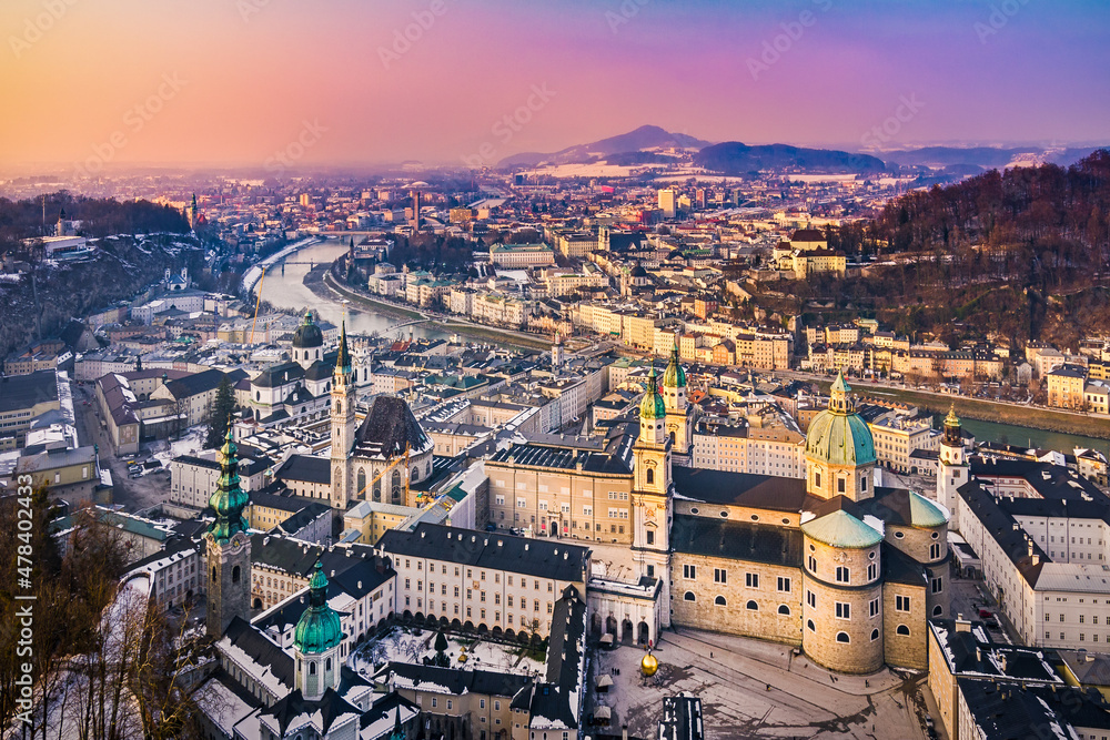 Old town of Salzburg, Austria in winter
