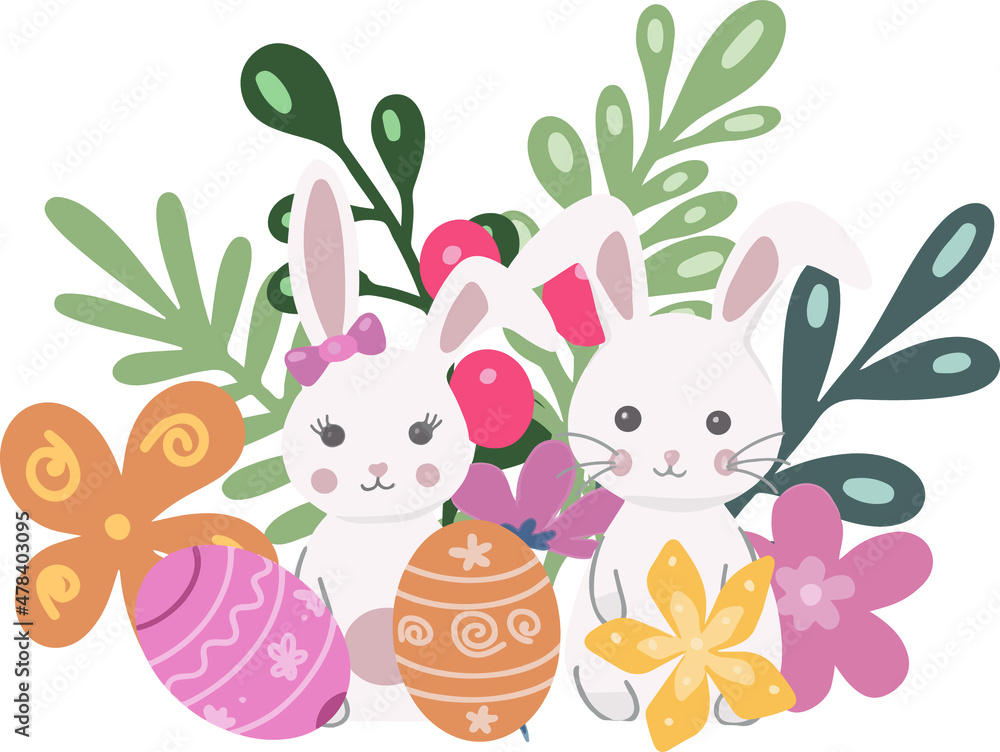 Obraz premium Easter card with bunnies and eggs