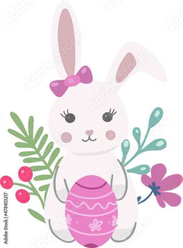 Easter card bunny eggs and plants