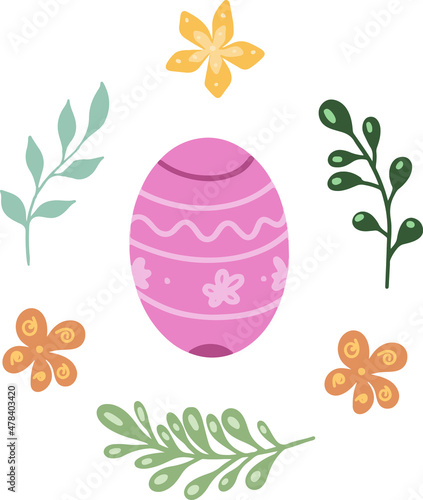 Easter card with eggs and plants. Vector illustration.
