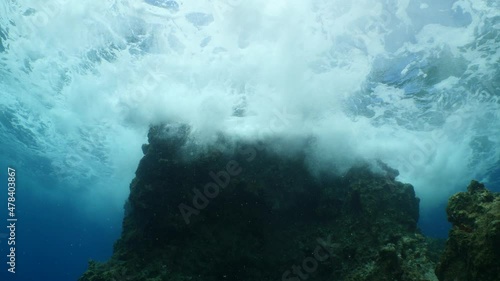 Wallpaper Mural choppy water wavy sea underwater wave hit on rocks and makes foam on the surface of the sea ocean scenery backgrounds Torontodigital.ca