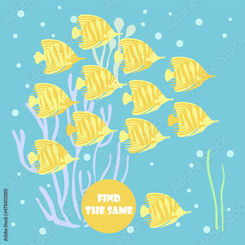 Find the same fish. Educational children logical game stock vector illustration