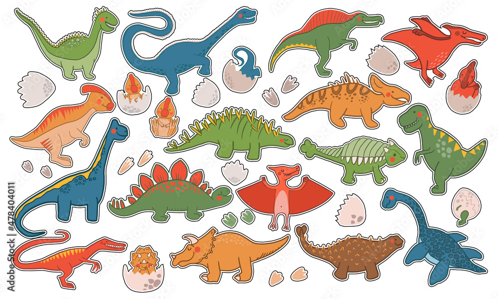 Cute cartoon dinosaur set. Flat Illustrations prehistoric lizard for kids. Childish poster with Jurassic reptiles. Hand drawn characters dino isolated on white background.Vector Dinosaur era wildlife Cute cartoon dinosaur set. Flat Illustrations prehistoric lizard for kids. Childish poster with Jurassic reptiles. Hand drawn characters dino isolated on white background.Vector Dinosaur era wildlife