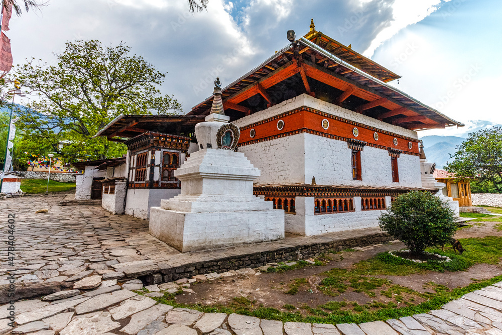 Exterior of Kyichu Lhakhang temple (Tibettan Buddhism) in Paro Valley, Eastern Bhutan - Asia Exterior of Kyichu Lhakhang temple (Tibettan Buddhism) in Paro Valley, Eastern Bhutan - Asia