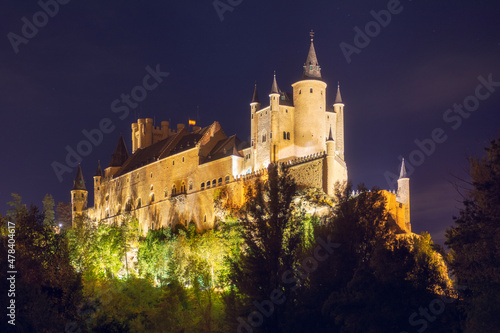 Vista nocturna del Alcázar, Segovia, Castilla y León.