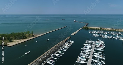 Wallpaper Mural Aerial Shot of Lake Michigan Beach and Marina. Sail Boats, Sand, Pier, etc. Torontodigital.ca