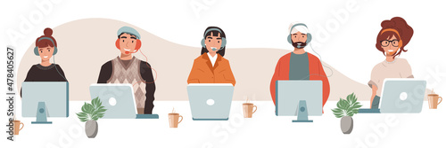 Live support concept. Business customer care service concept. Icon for contact us, support, help, phone call and website click. Flat vector illustration.