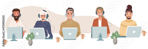 Live support concept. Business customer care service concept. Icon for contact us, support, help, phone call and website click. Flat vector illustration.