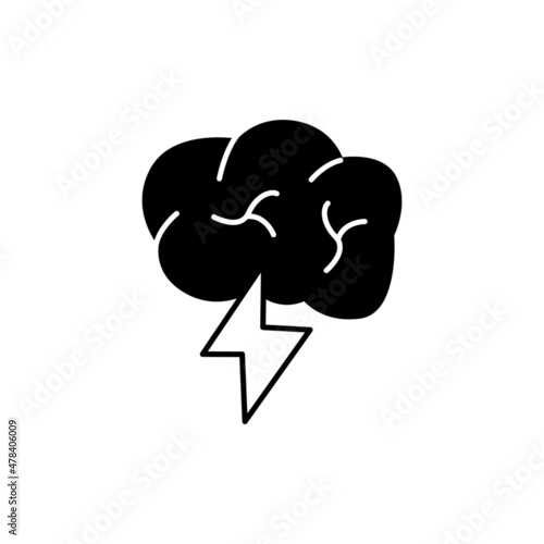 Brainstorm Icon in black flat glyph, filled style isolated on white background