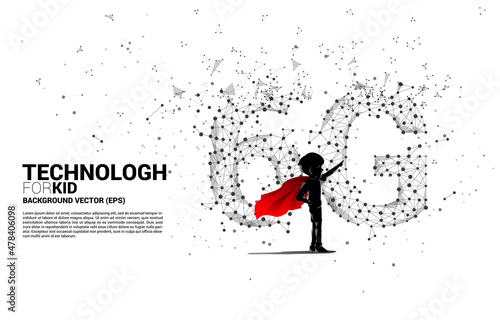 Wallpaper Mural Silhouette of kid in superhero suit with Polygon dot connect line shaped 6G mobile network. Concept for children and mobile phone data technology. Torontodigital.ca