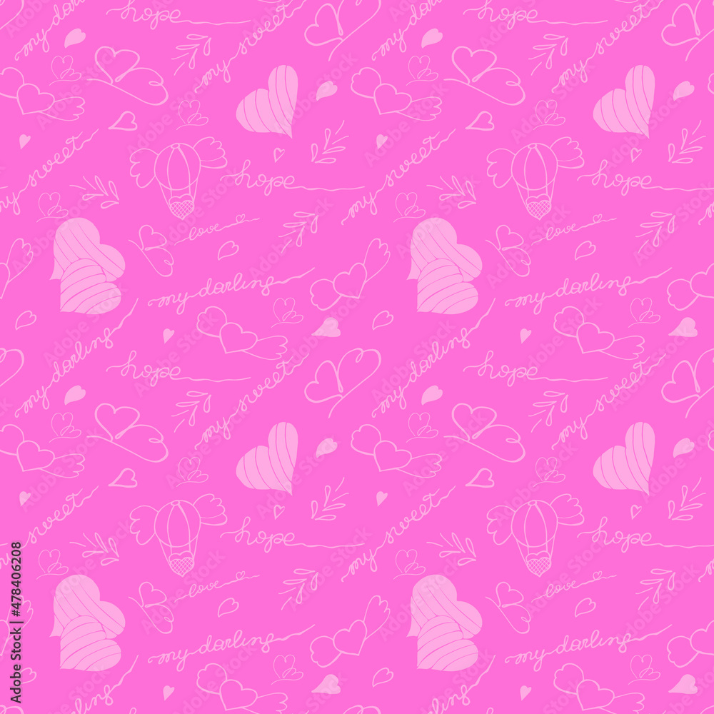 Valentine's hearts seamless pattern in doodle style. Cute hand drawn love background for wrapping, textile and coloring pages. Vector illustration. Valentine's hearts seamless pattern in doodle style. Cute hand drawn love background for wrapping, textile and coloring pages. Vector illustration.